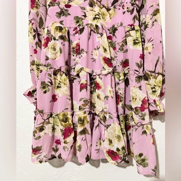 NWT Lush Long Sleeves Open Back Floral Pink Tiered Dress SZ Large - Picture 5 of 10